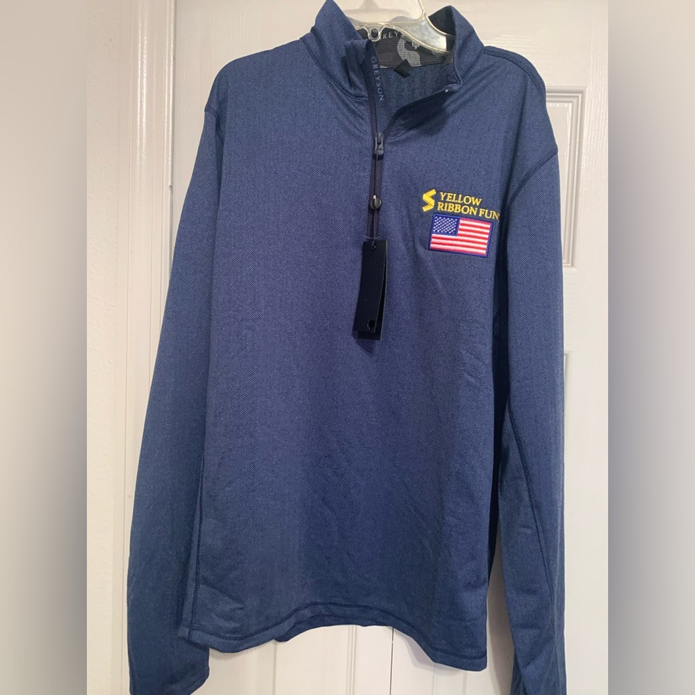 Greyson Navy Blue Herringbone quarter zip pullover jacket size medium